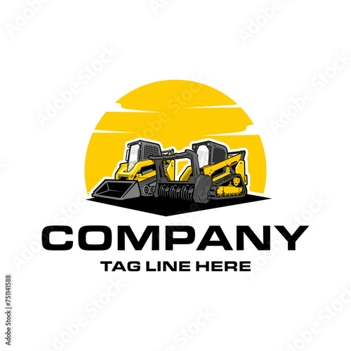 Skid steer loader company  logo vector image, mulching machine illustration, Land Clearing Mulcher vector art