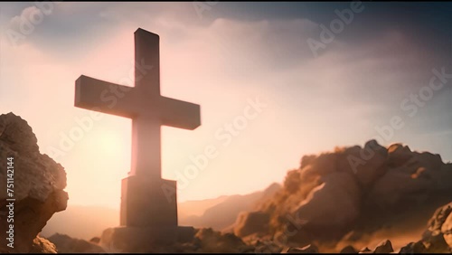 Cross Silhouette Against a Sunset Sky