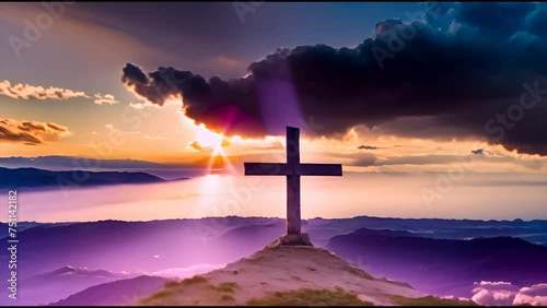 Cross Silhouette Against a Sunset Sky