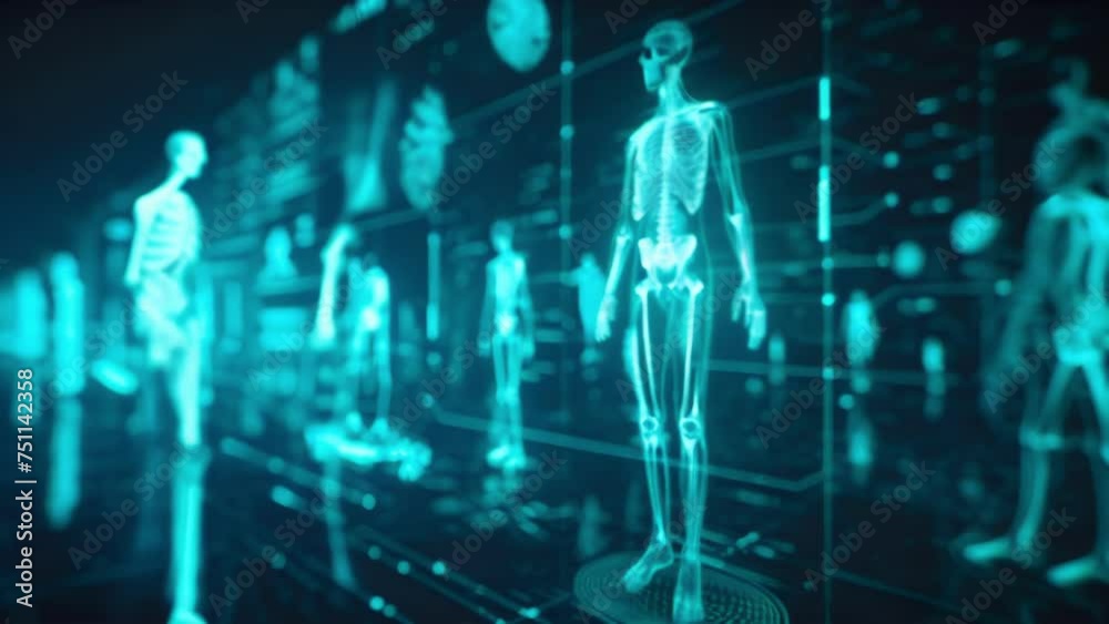 A holographic illustration of a persons life timeline with holograms representing different insurance coverage that changes at different stages of life.