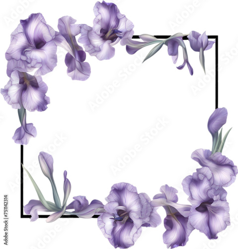 Colorful painting of Iris floral frame.