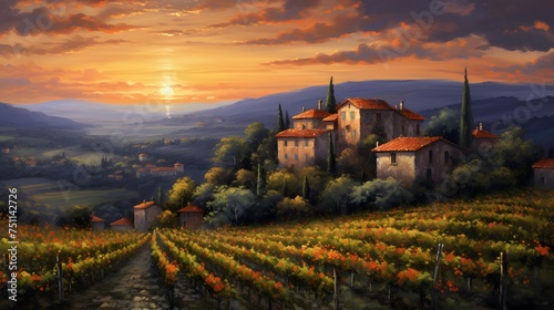 Panorama of Tuscany, Italy. Panoramic view of Tuscany at sunset.