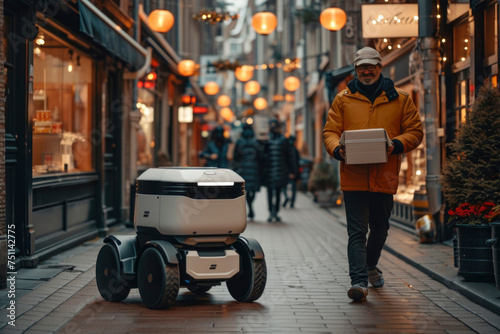 Mini delivery robot: a compact marvel of technological innovation, revolutionizing logistics last-mile delivery with efficiency, convenience, autonomous mobility for a smarter and streamlined future photo