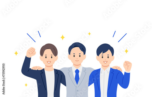 肩を組むビジネスパーソン男性の上半身セット【人物ベクターイラスト素材】