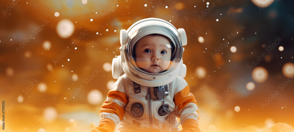 cute baby pose in astronaut costume shaped wallpaper design abstract organic colorful background 20:9, ai generative cute baby pose in astronaut costume shaped wallpaper design abstract organic colorful background 20:9, ai generative