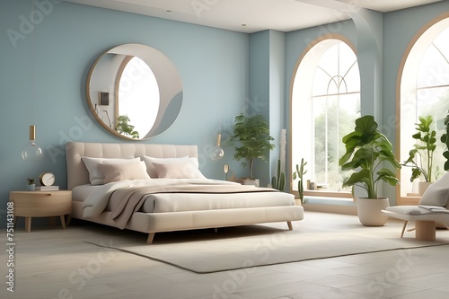 Bedroom environment with soothing colors and minimal distractions Generative AI photo