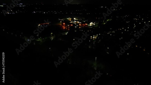Aerial Time Lapse Footage of Welwyn Garden City of England United Kingdom at Night. March 1st, 2024 photo