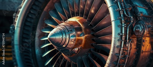 turbo jet airplane or airplane turbine engine, aviation concept photo