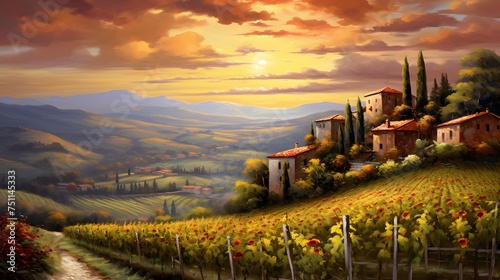 Panoramic view of Tuscany landscape at sunset  Italy