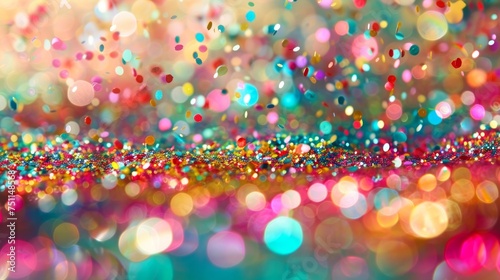 Abstract background of multicolored glitter with a bokeh effect, creating a magical and festive atmosphere.