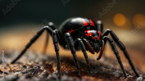 A black widow spider with red eyes. Generative AI.