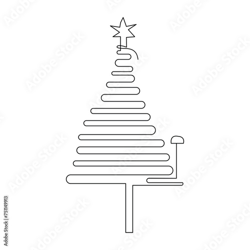 Christmas tree continuous one line drawing of outline vector illustration 