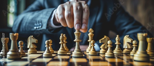 Business strategy planning concept, business organize strategy brainstorm chess board game, Checkmate business management, leadership success, team leader, teamwork