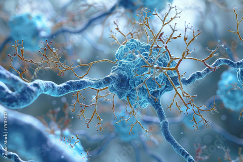 Neurons with dendrites affected by amyloid plaques in Alzheimer's disease.  photo