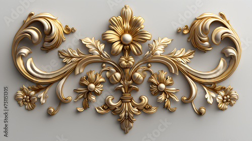 Floral Ornament Covered With Gold Paint.  Illustration On The Theme Of Architecture, Decor And Interior. Generative AI	
