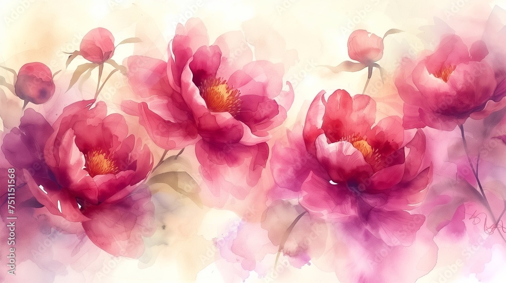 Watercolor artistic image of little peonies abstract 