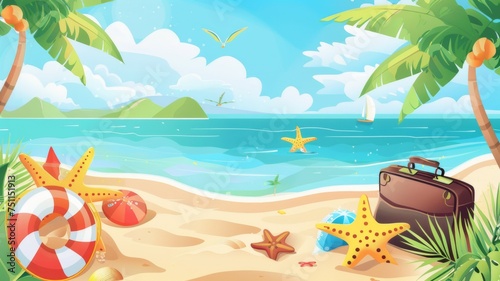 A web banner promoting summer holidays and vacation, featuring sunny beaches, relaxation, and adventure.