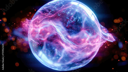 A sphere with a glowing core. The sphere is surrounded by a luminous ring