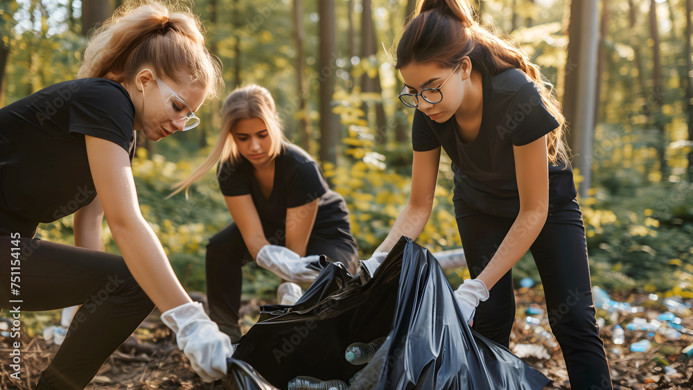 A group of volunteers collects Garbage from the ground. Earth Day Concept, saving the earth. A group of volunteers collects Garbage from the ground. Earth Day Concept, saving the earth.