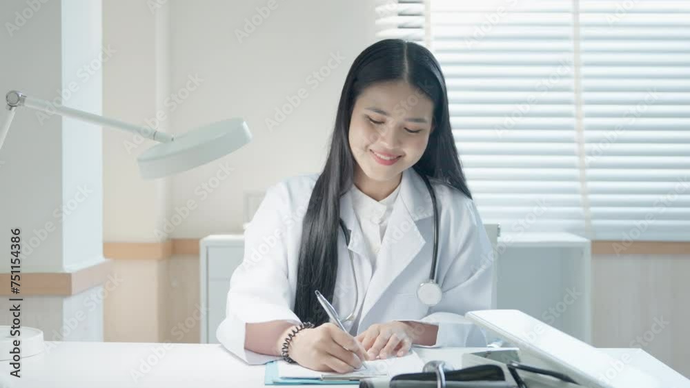 Doctor's Online medical Consultation talking with documents on videocon ference with female patient and documents in the room at hospital, video conference call. medical nurse in Webcam conference Doctor's Online medical Consultation talking with documents on videocon ference with female patient and documents in the room at hospital, video conference call. medical nurse in Webcam conference