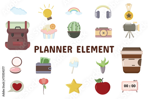 Planner Element Flat Vector Illustration Icon Sticker Set Design Materials