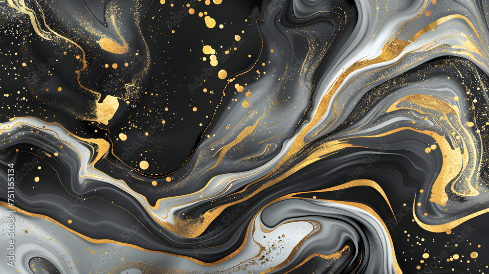 Liquid texture with marble pattern white, black and gold colour Liquid texture with marble pattern white, black and gold colour