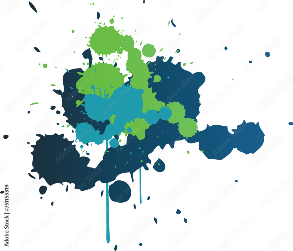  blue green paint splash shape colorful set. paint with liquid fluid isolated for design elements. ink splatter flat collection, decorative shapes liquids. Isolated vector illustration