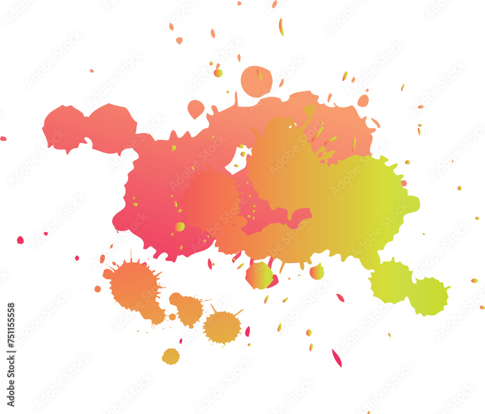 orange yellow gradient paint splash shape colorful set. paint with liquid fluid isolated for design elements. ink splatter flat collection. Isolated vector illustration