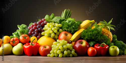 Set of bright fresh vegetables and fruits on the table, Food background, front view vegetable raw nutrition. Healthy natural vitamins nutrition.