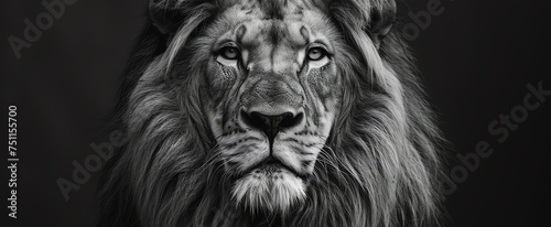 black and white portrait of lion  AI generated