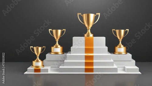 3d isometric trophy and podium winner illustration