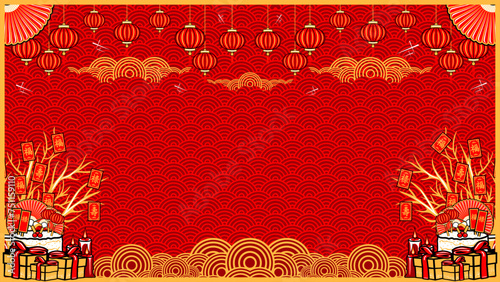 new landscape chinese lunar new year background, cool and elegant background lunar new year landscape vector
translation : wealth or good fortune, good luck wealth and long life for celebration