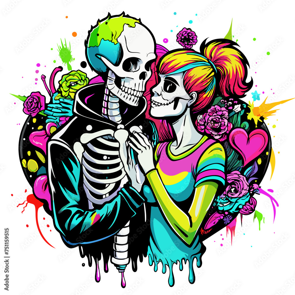 Draw Skeleton Lovers Let The Color be Black (8)