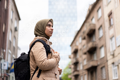 Muslim Woman in Hijab Travelling photo