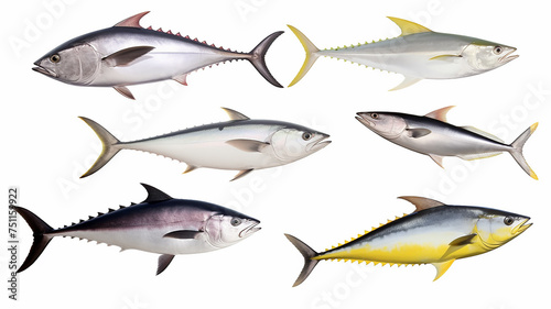 A set of icons of different varieties of fish on a white background