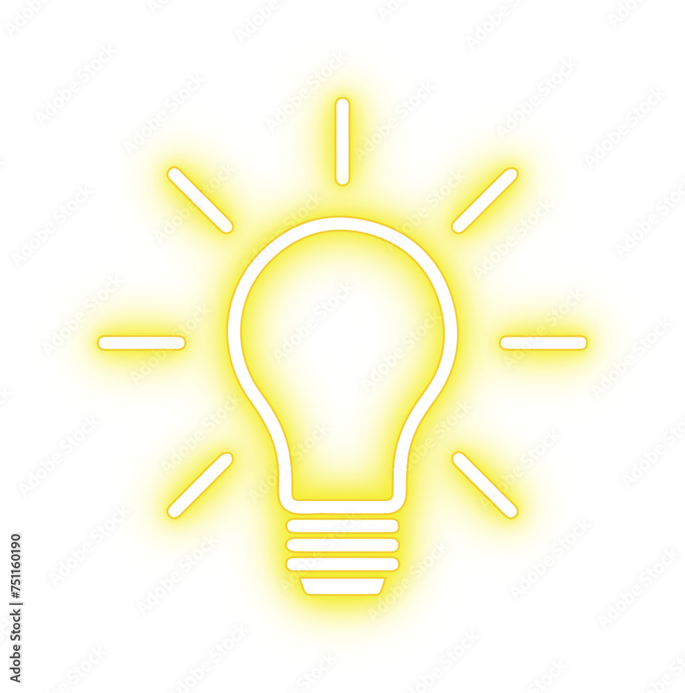 neon light bulb icon in yellow color on transparent background neon light bulb icon in yellow color on transparent background