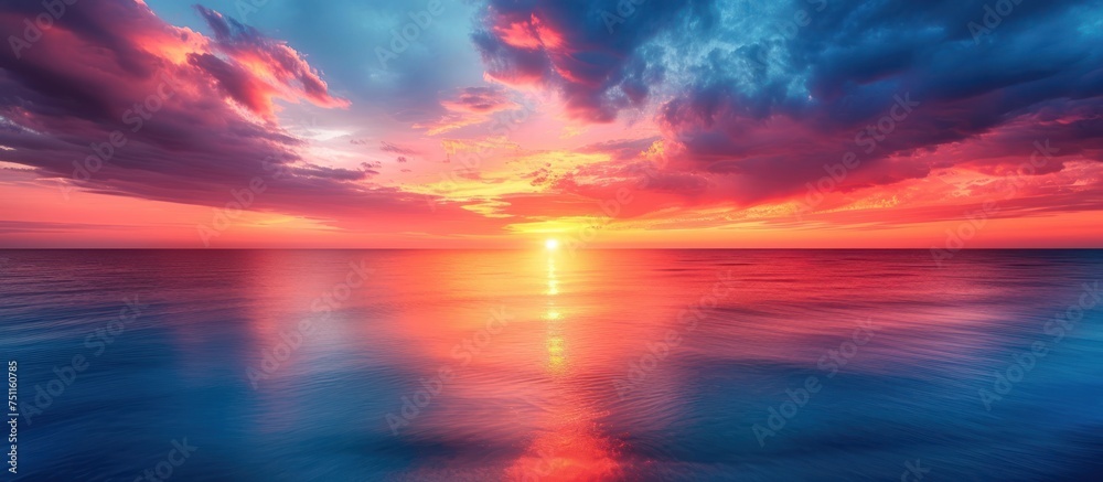 Dramatic Colored Sunset Sky over the Sea