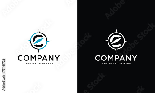 C letter for compass icon symbol vector logo design on a black and white background. photo
