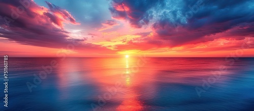 Dramatic Colored Sunset Sky over the Sea