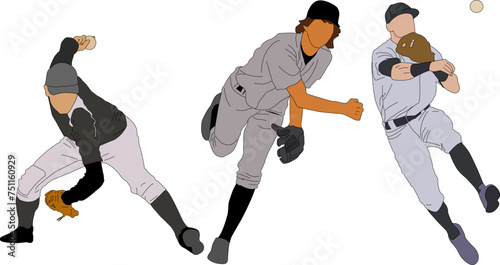 Pitcher Baseball Pose Vector Flat Illustration