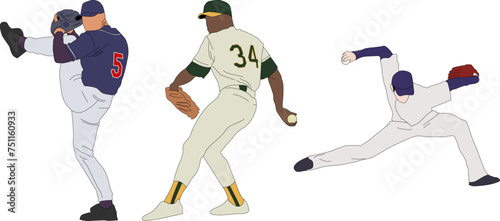 Pitcher Baseball Pose Vector Flat Illustration