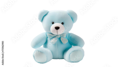 Blue teddy bear isolated on transparent background.