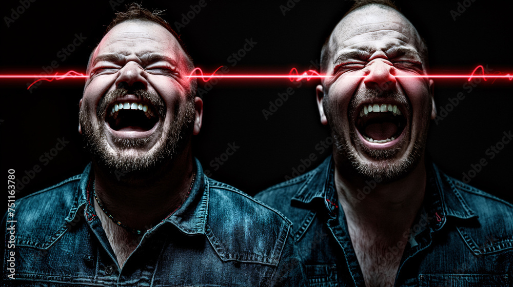Man lauing and screaming, borderline personality disorder concept - obrazy, fototapety, plakaty 