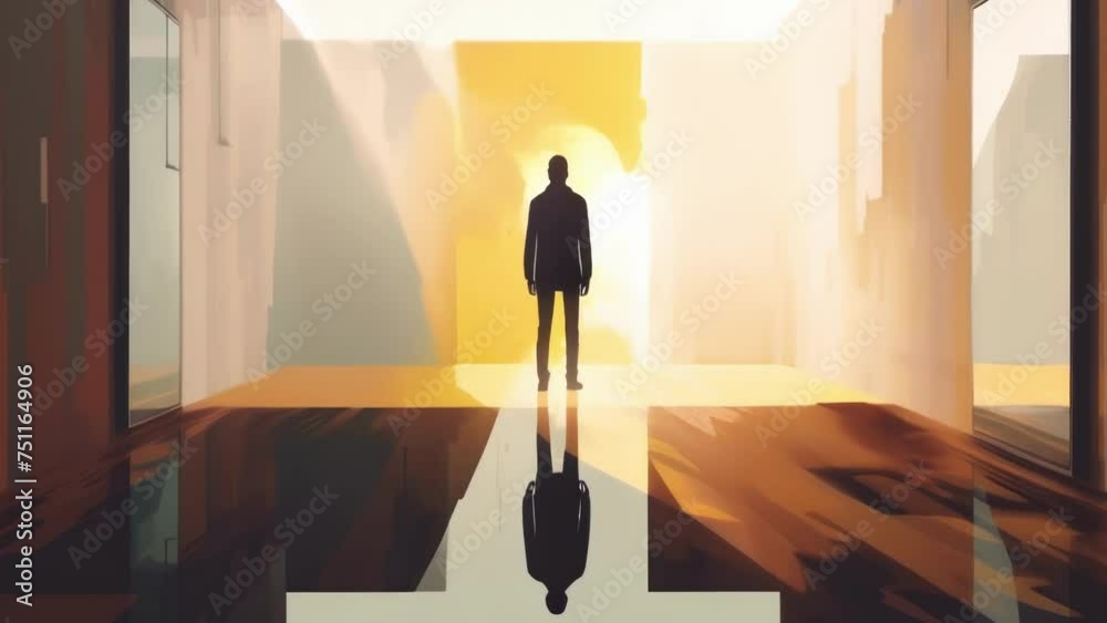 A person standing alone in the middle of an empty room their reflection distorted in a broken mirror Psychology art concept. .