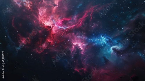 View of a cosmic nebula from a spaceship traveling through deep space