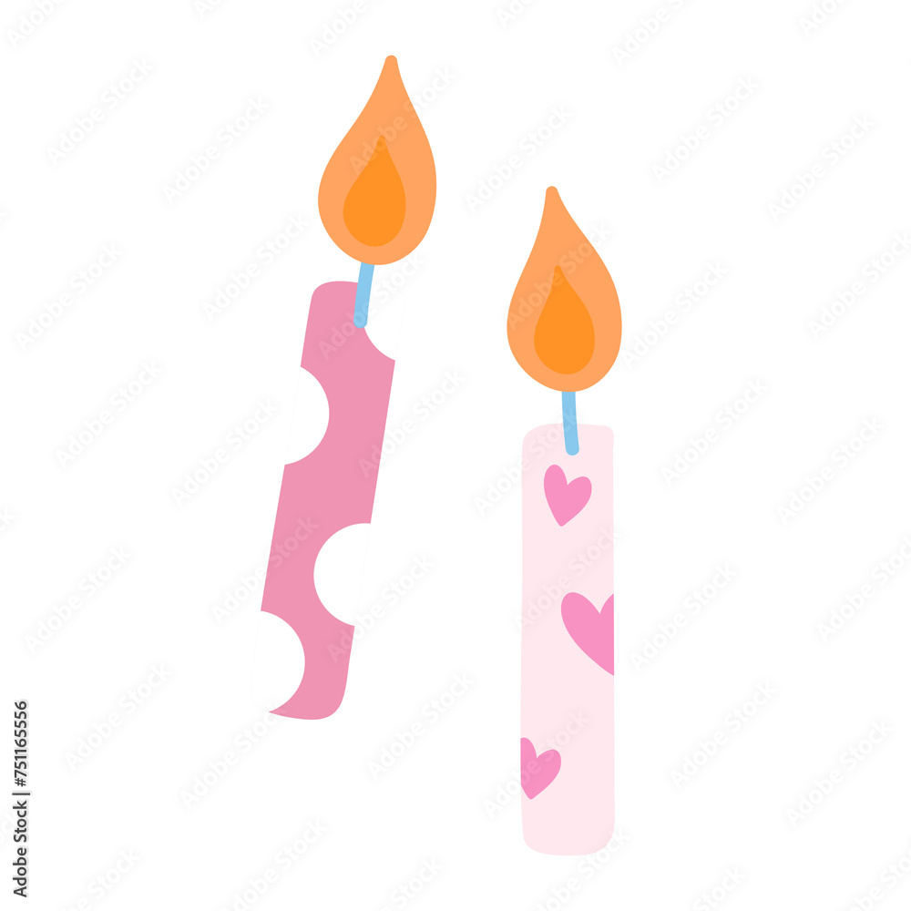 Cute candles drawing for birthday party element, cake decoration, patches, logo, icon, sticker, tattoo, clip arts, card print, social media, banner, plush toy, Valentine's Day Cute candles drawing for birthday party element, cake decoration, patches, logo, icon, sticker, tattoo, clip arts, card print, social media, banner, plush toy, Valentine's Day