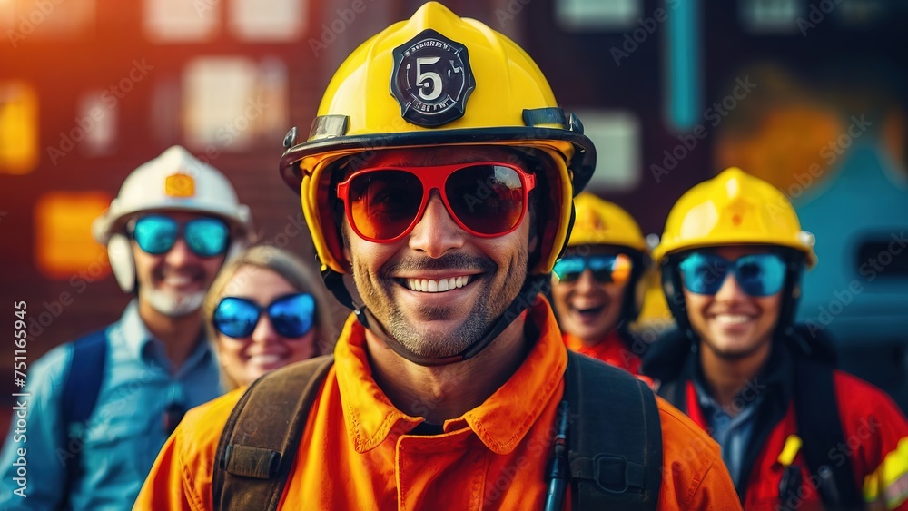Firefighter with costume Group Selfie Firefighter with costume Group Selfie