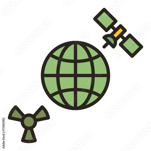 Space Based Nukes with Earth and Satellite vector colored icon or symbol
