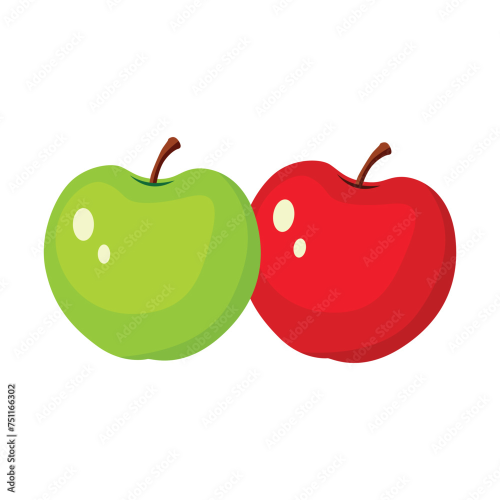 Red and green apples vector, flat red and green apples vector on white Red and green apples vector, flat red and green apples vector on white