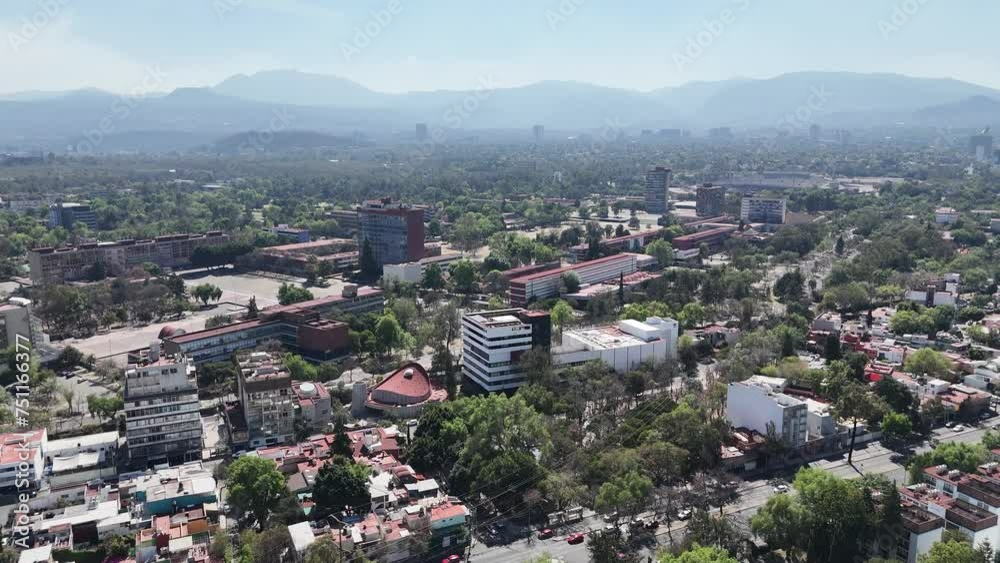 Drone flight over university city, CU. Near Copilco, CDMX Drone flight over university city, CU. Near Copilco, CDMX
